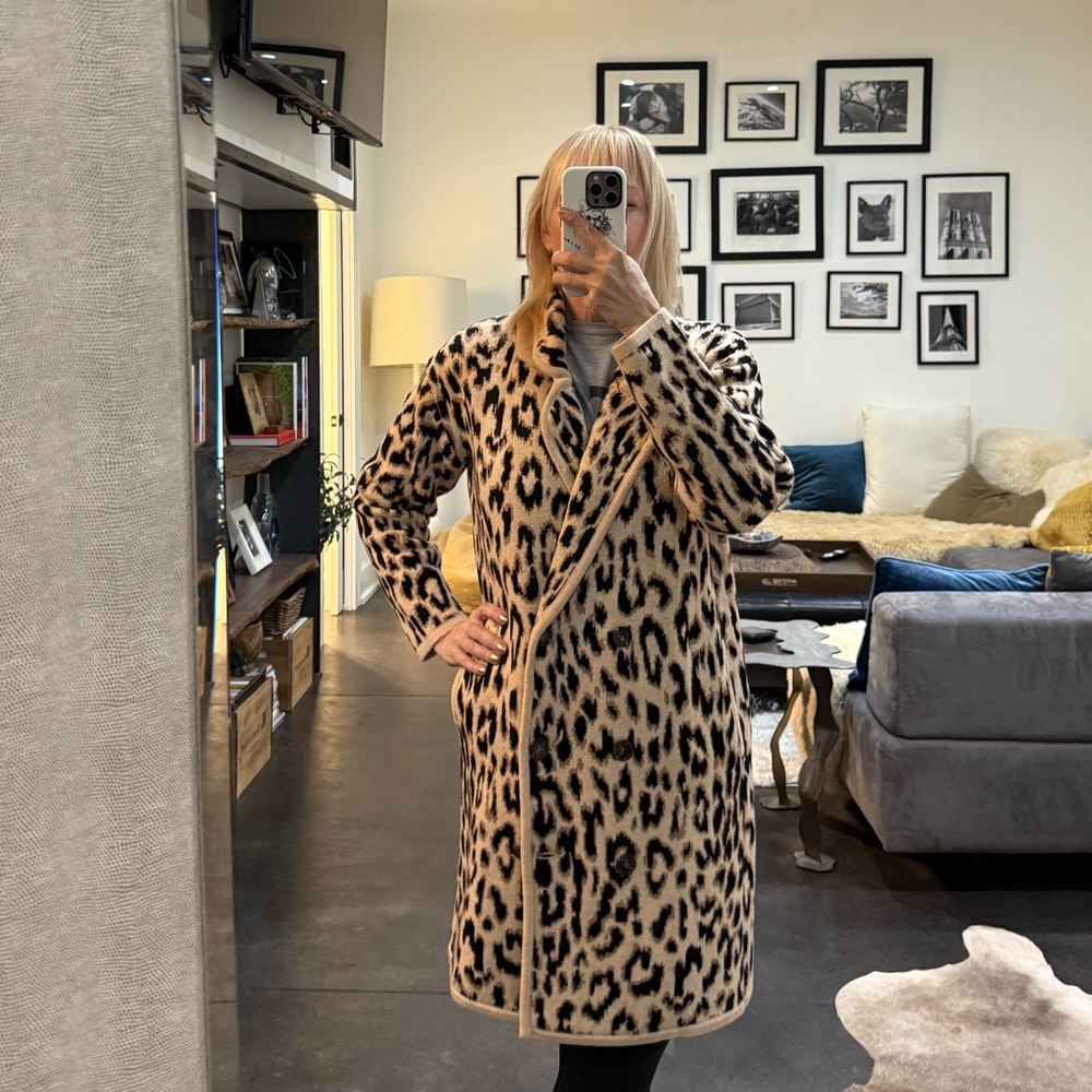 J.Crew midweight sweater jacket in leopard print.